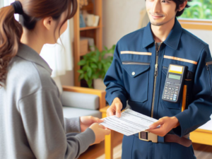 見積もりを提示しているスタッフ
