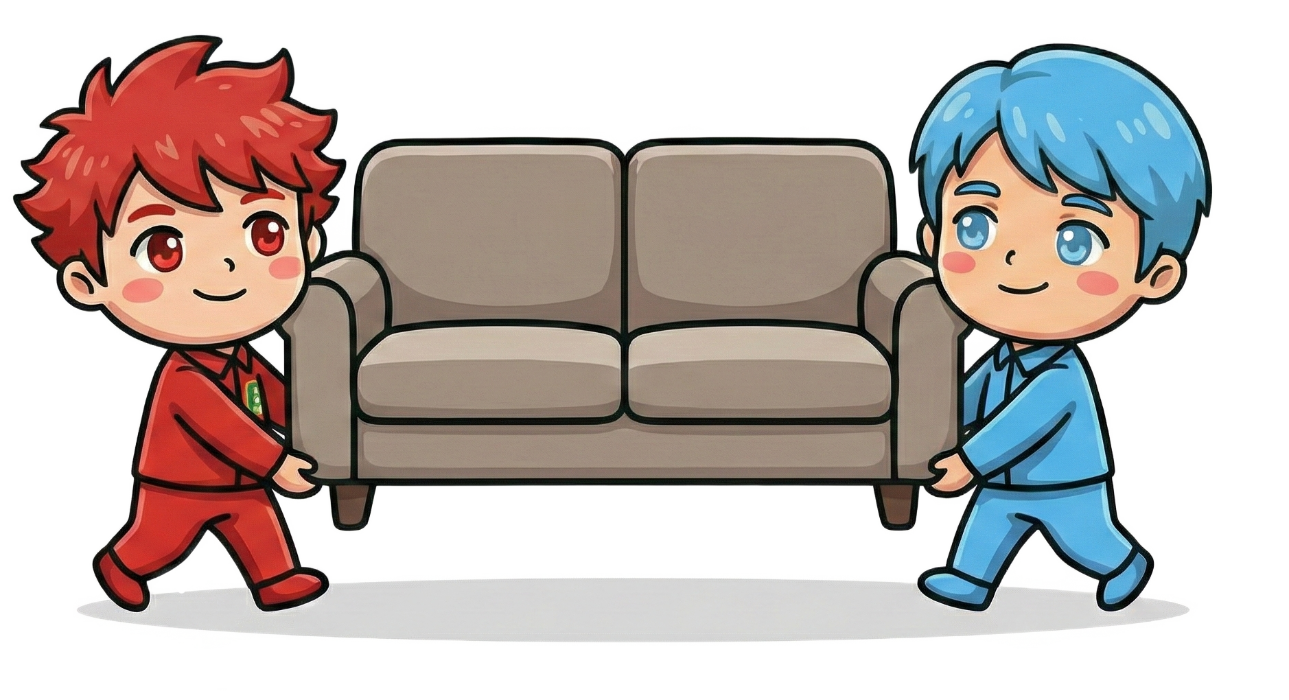 バスる君たちがソファーを運ぶイラスト